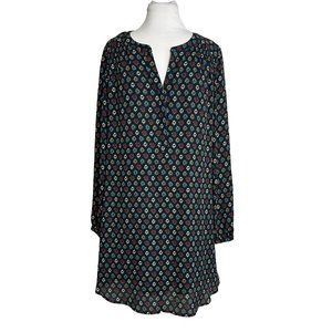 Daniel Rainn Womens Dress Size Large Shift Lined Blue Diamond Print Long Sleeve